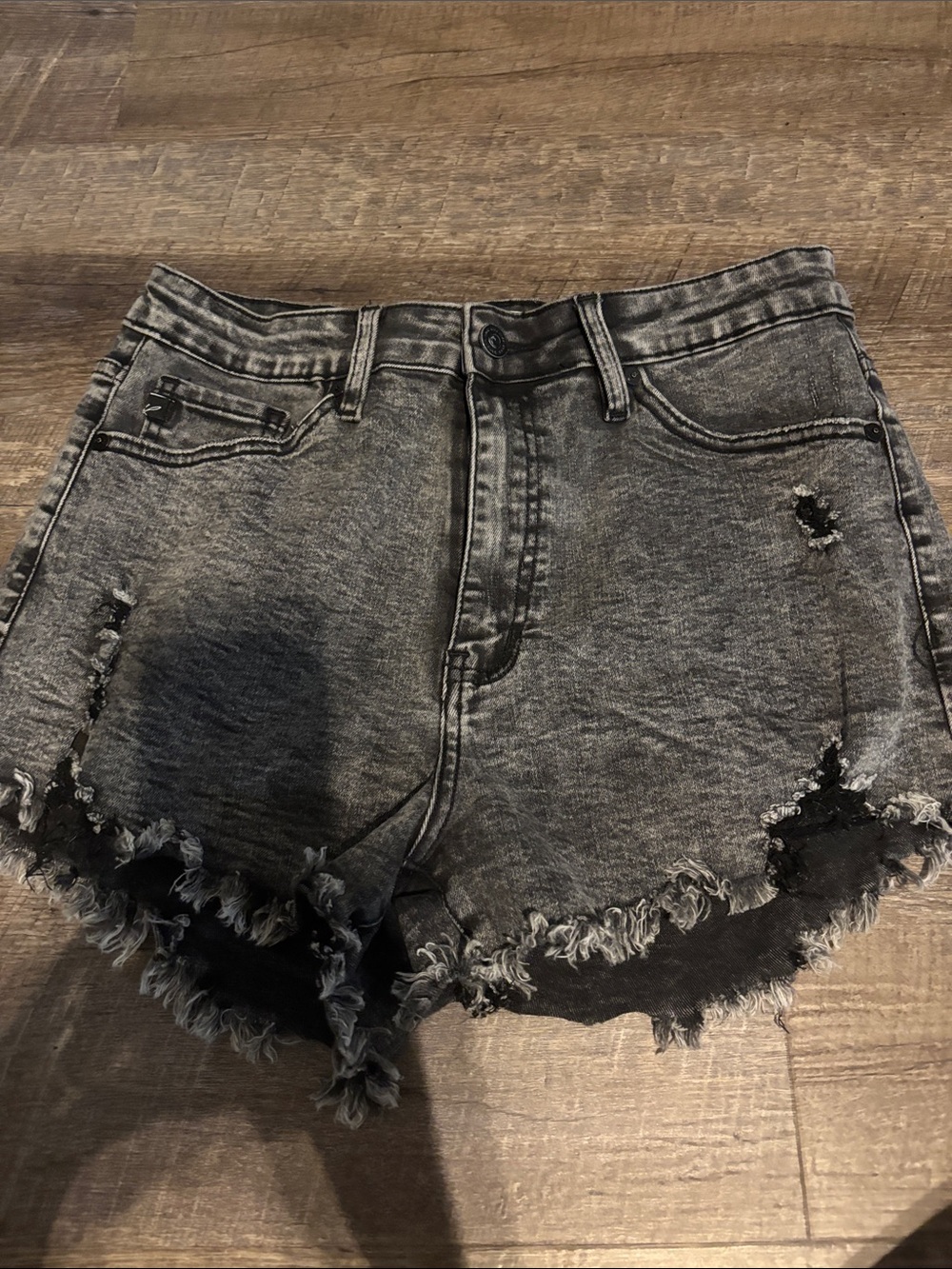 KanCan Washed Black Distressed High-Rise Denim Shorts